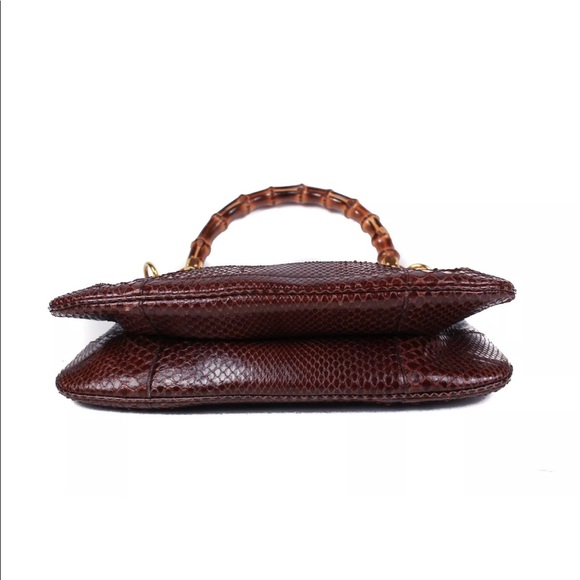 Gucci Python Bamboo Handle Shoulder Bag Gold Studs - Picture 3 of 8